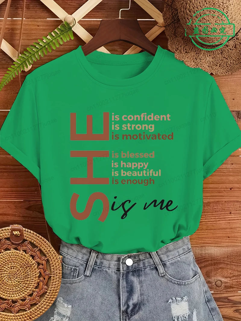 Black Women She Is Me Print T-shirt for Women Short Sleeve Women T Shirt Tops Black History Graphic T Shirts Harajuku Streetwear