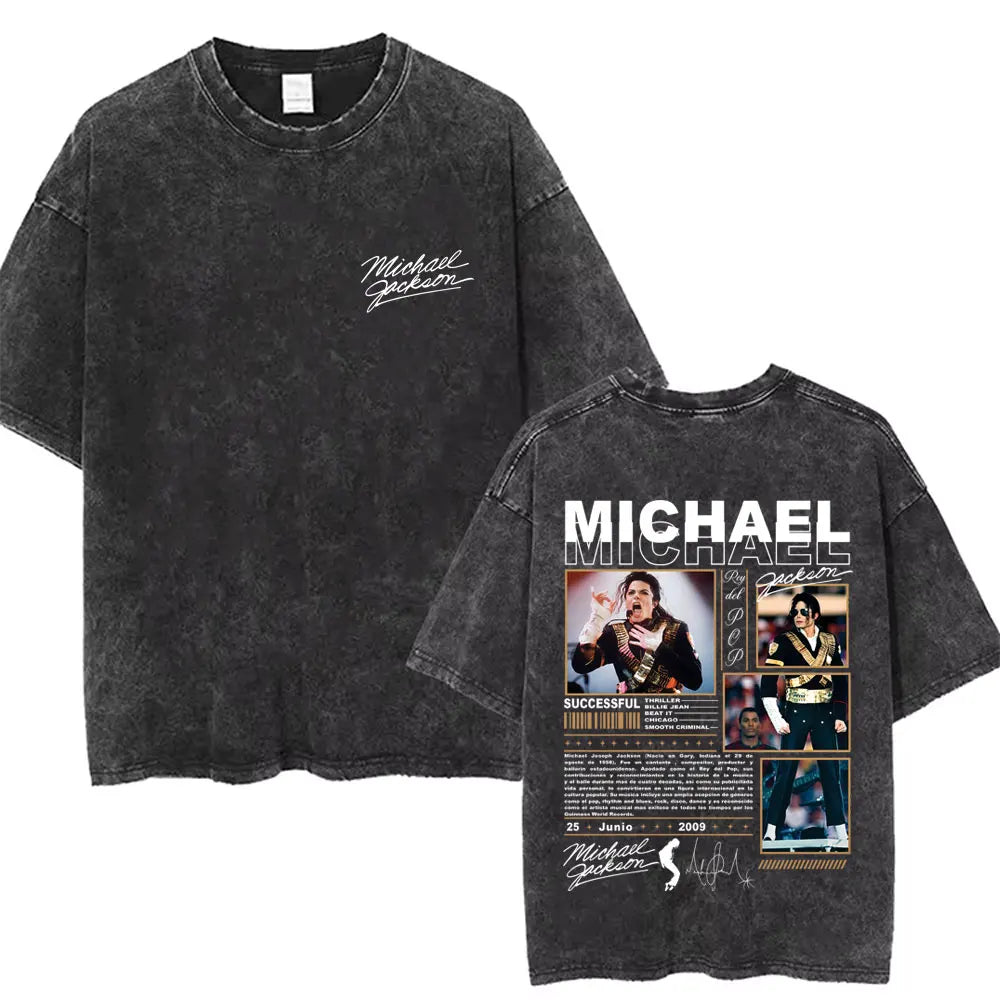 Washed Vintage Michael Jackson Thriller Graphic T-shirt Men Women Fashion Retro Gothic Rock Tshirt Men's Punk Oversized T Shirts