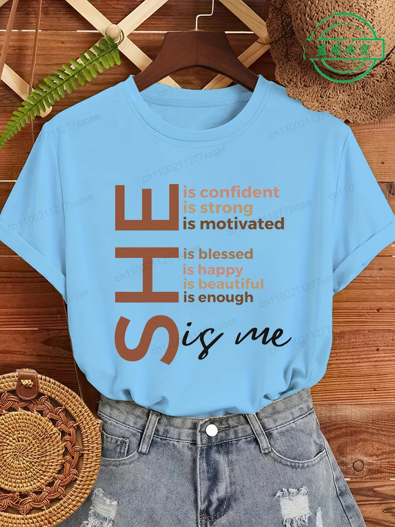 Black Women She Is Me Print T-shirt for Women Short Sleeve Women T Shirt Tops Black History Graphic T Shirts Harajuku Streetwear