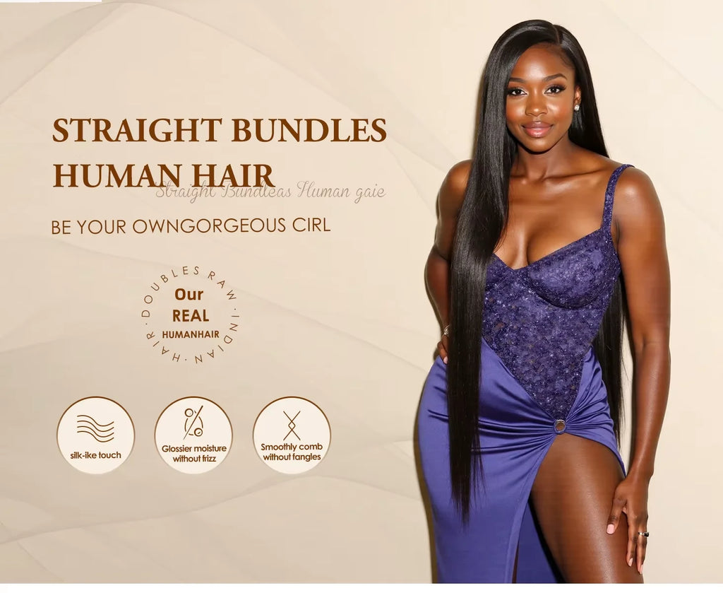 26 28 30 40 Inches Straight Human Hair Bundles Brazilian Raw Remy Weave 100% Unprocessed Extension Weft Natural Black For Women