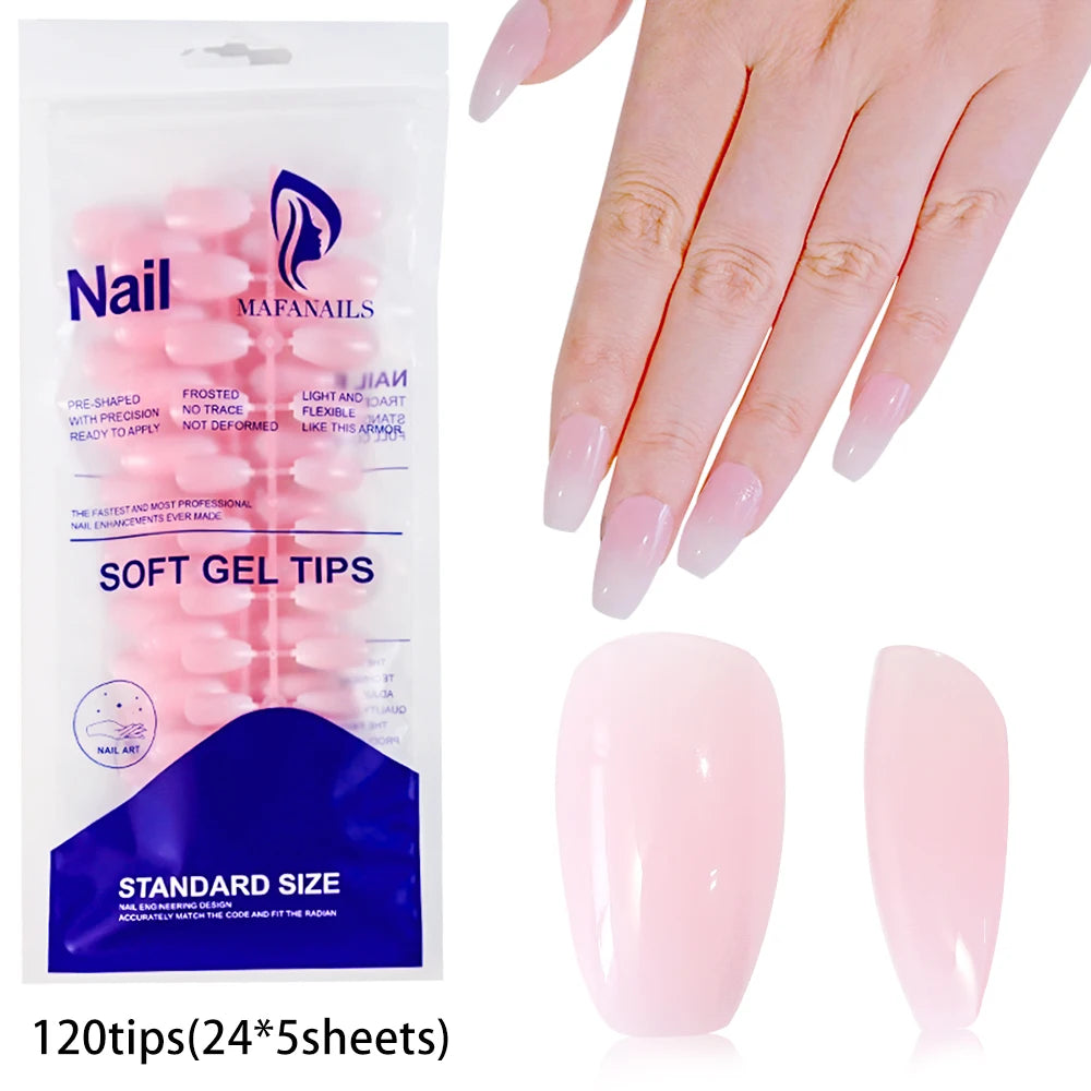 120pcs Nude Pink Gradient Press on Nails Ultra-Tender Almond Gel False nails Simple Full Cover Pink White French Fake Nail Tips#