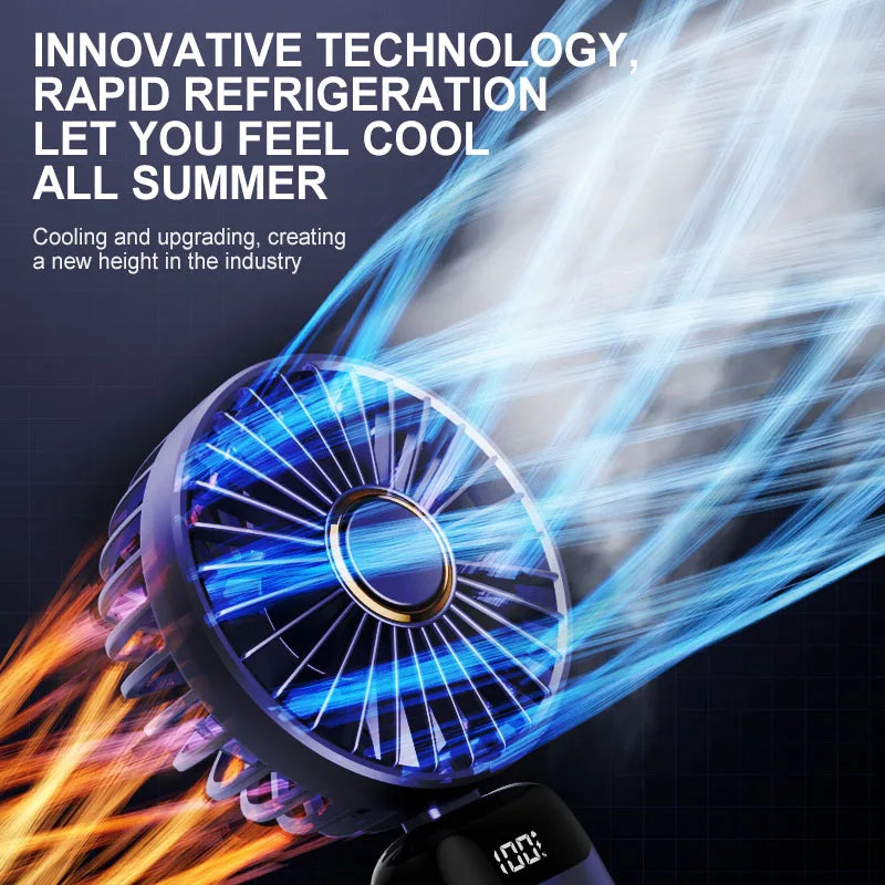 Handheld Mini Fan Wireless USB Rechargeable Portable Digital Display Phone Holder Fan 5 Speed Foldable Neck Hanging Small Fans