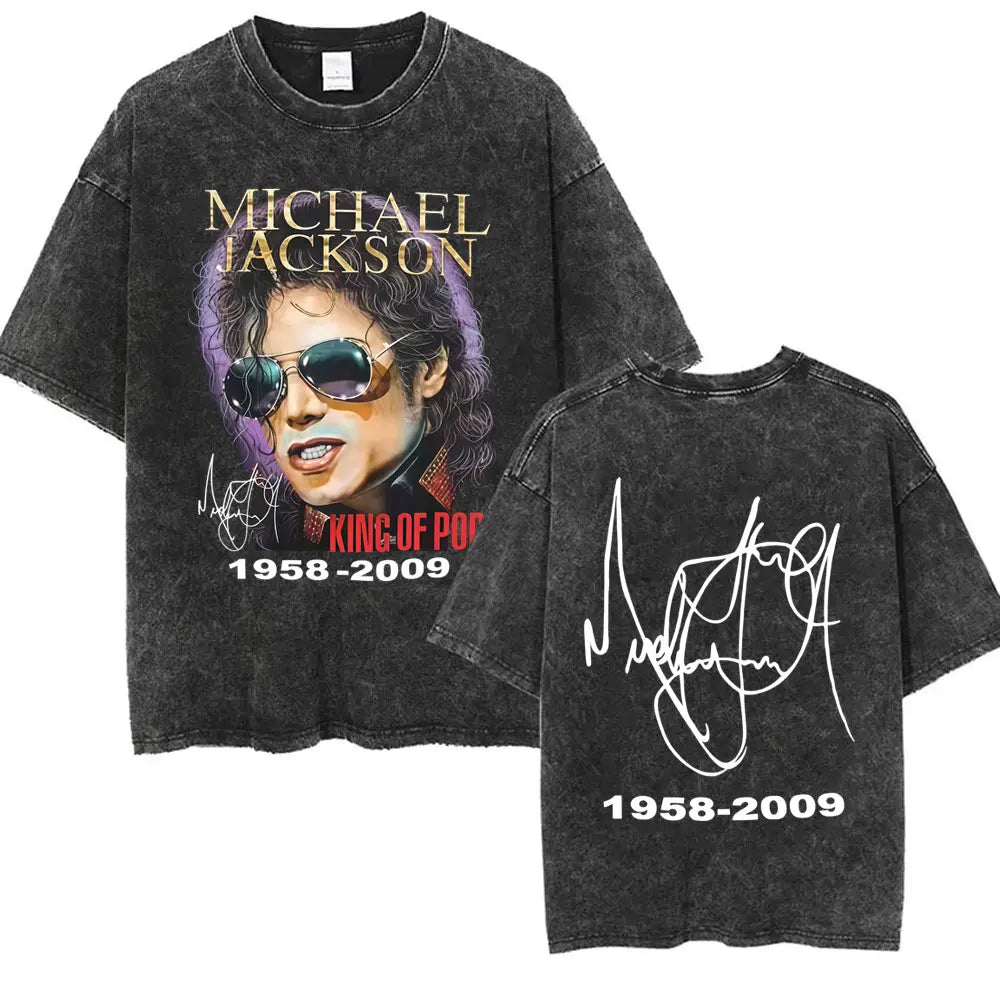 Washed Vintage Michael Jackson Face Graphic T-shirt Men Women Classic Retro Gothic Rock T Shirts Male Hip Hop Oversized T-shirts