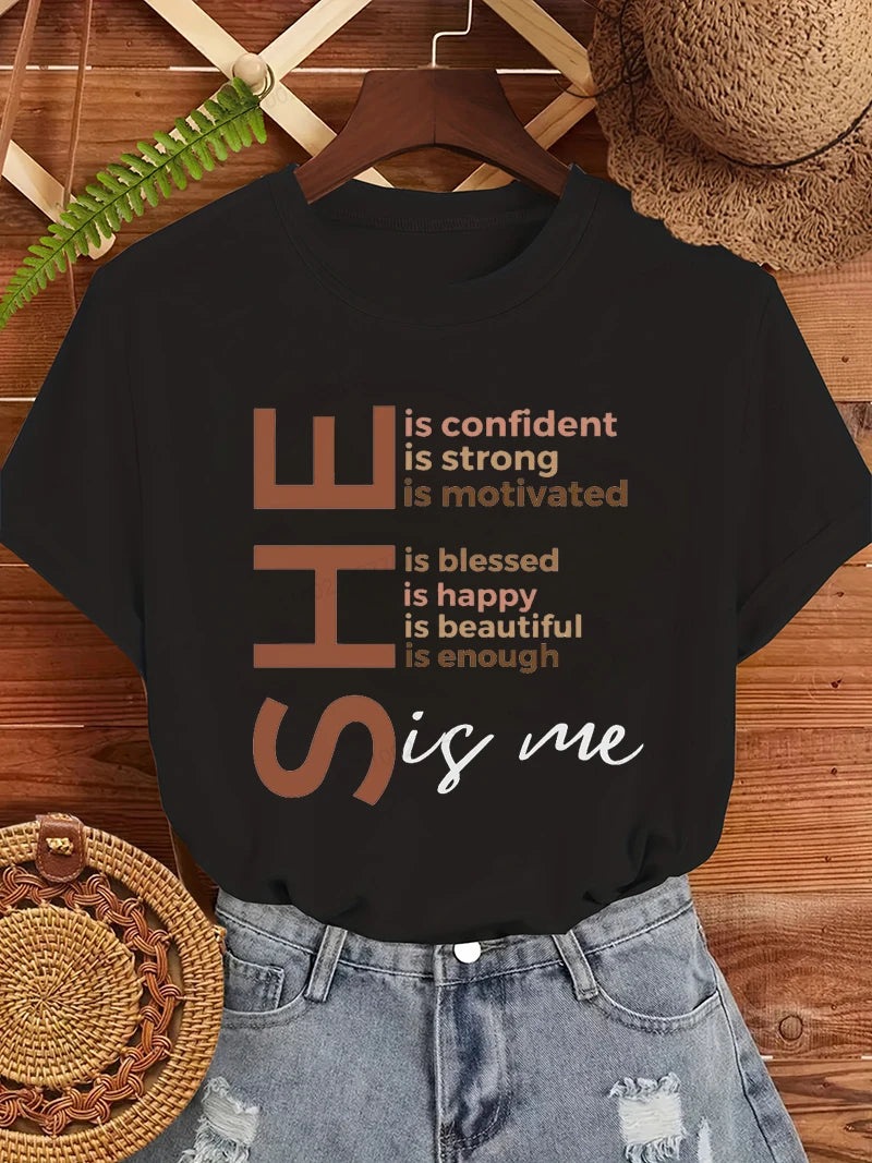 Black Women She Is Me Print T-shirt for Women Short Sleeve Women T Shirt Tops Black History Graphic T Shirts Harajuku Streetwear