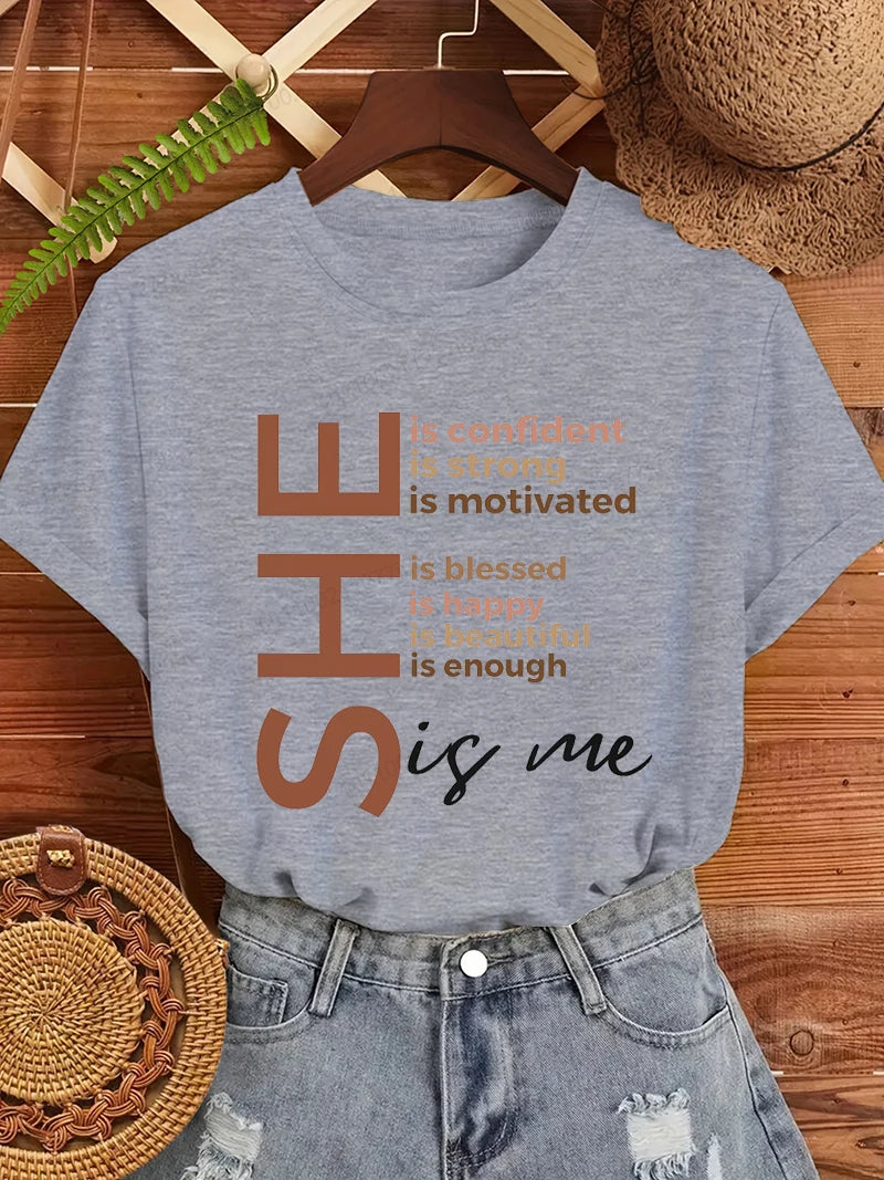 Black Women She Is Me Print T-shirt for Women Short Sleeve Women T Shirt Tops Black History Graphic T Shirts Harajuku Streetwear