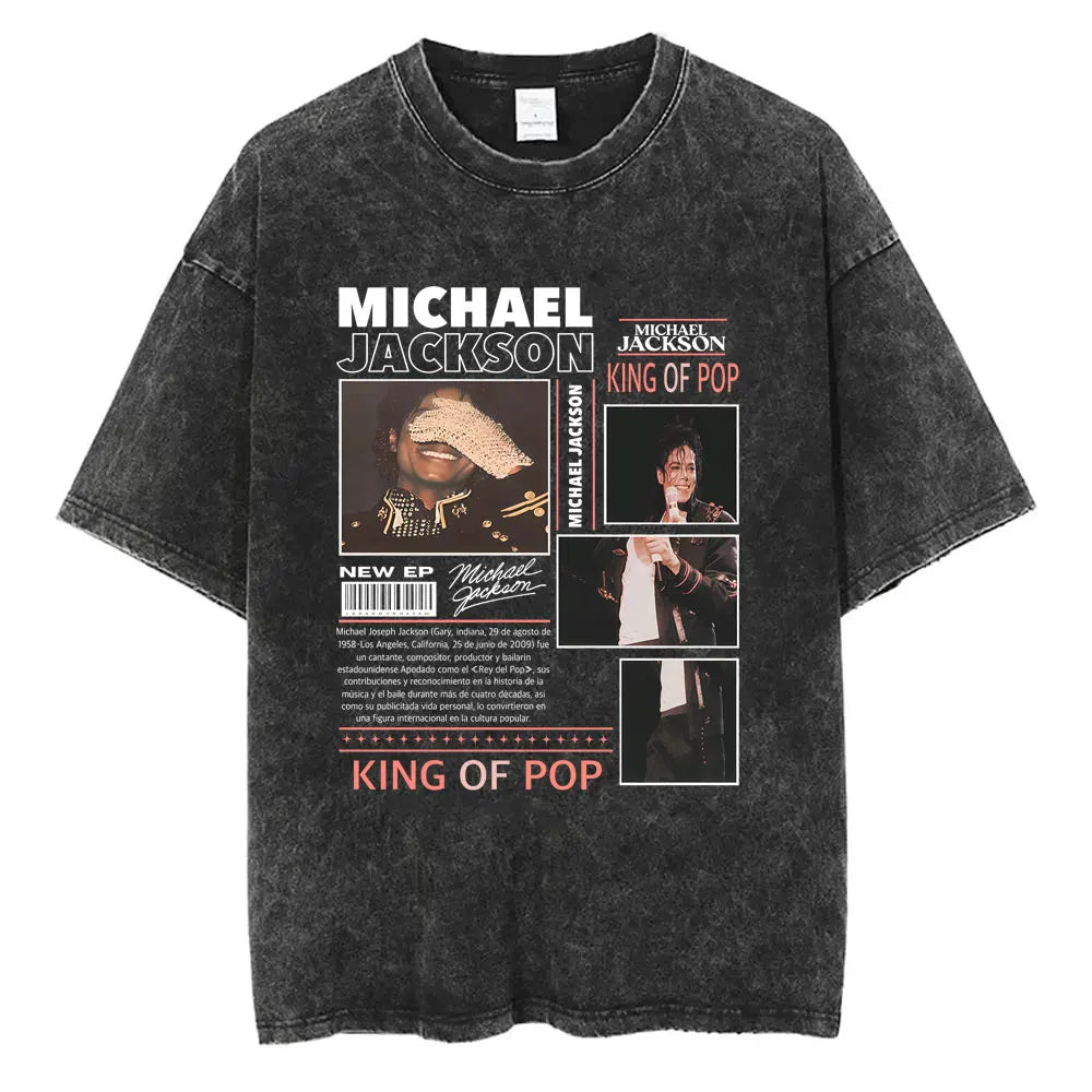 Washed Vintage Michael Jackson Thriller Graphic T-shirt Men Women Fashion Retro Gothic Rock Tshirt Men's Punk Oversized T Shirts
