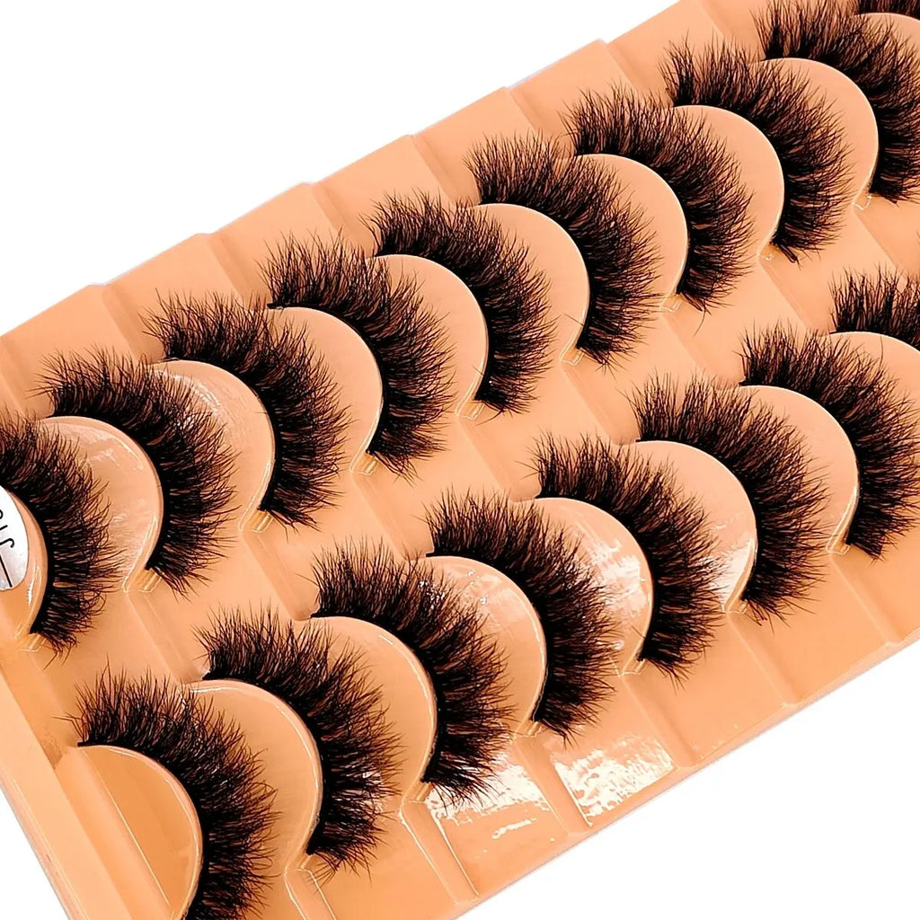 New 7/10 Pairs Faux Mink Eyelashes Handmade False Eyelashes Natural Nude Makeup Simulation Cross Messy Eye 3D Curly Eyelashes