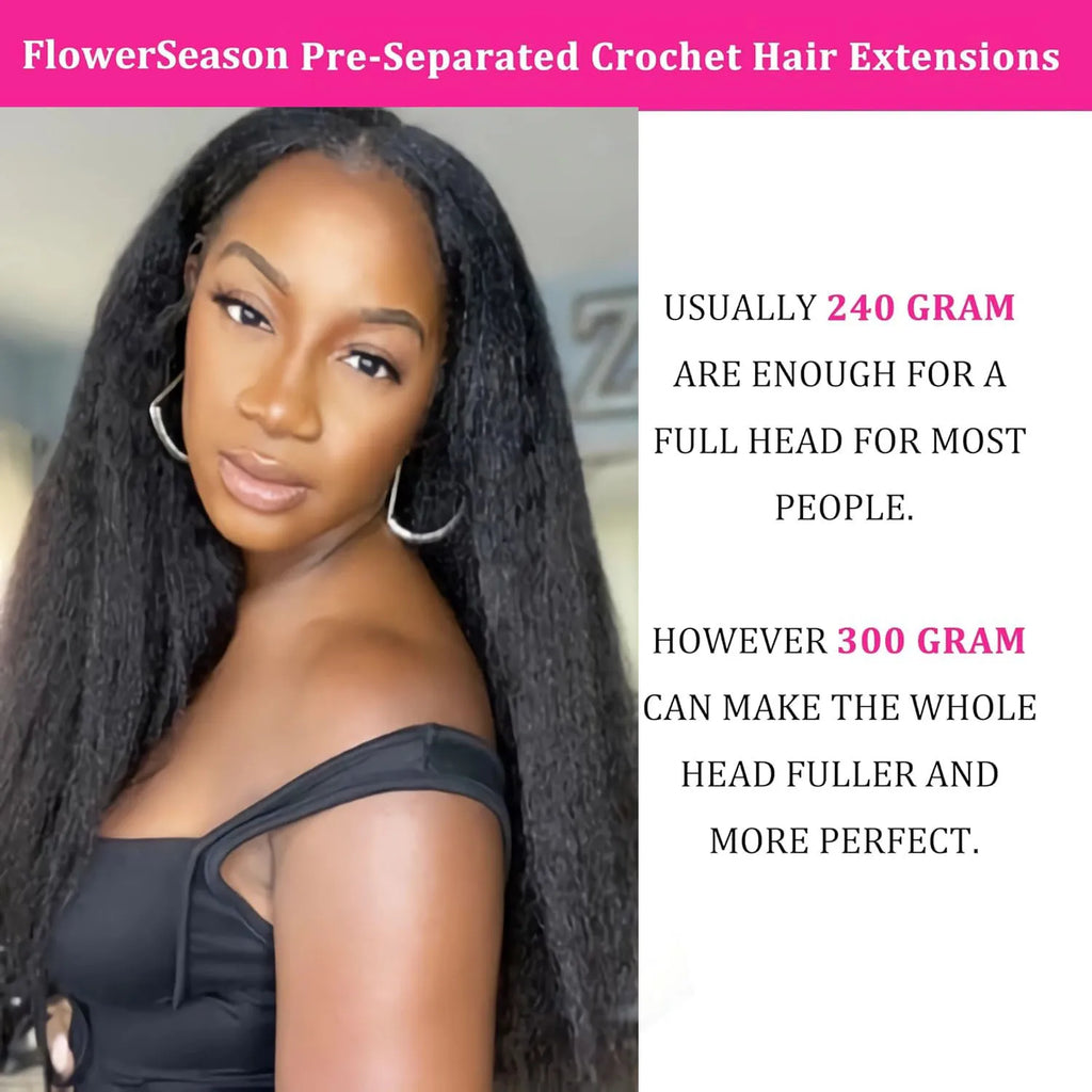 Kinky Straight Feather Crochet Human Hair Extensions | Knotless Boho Braids