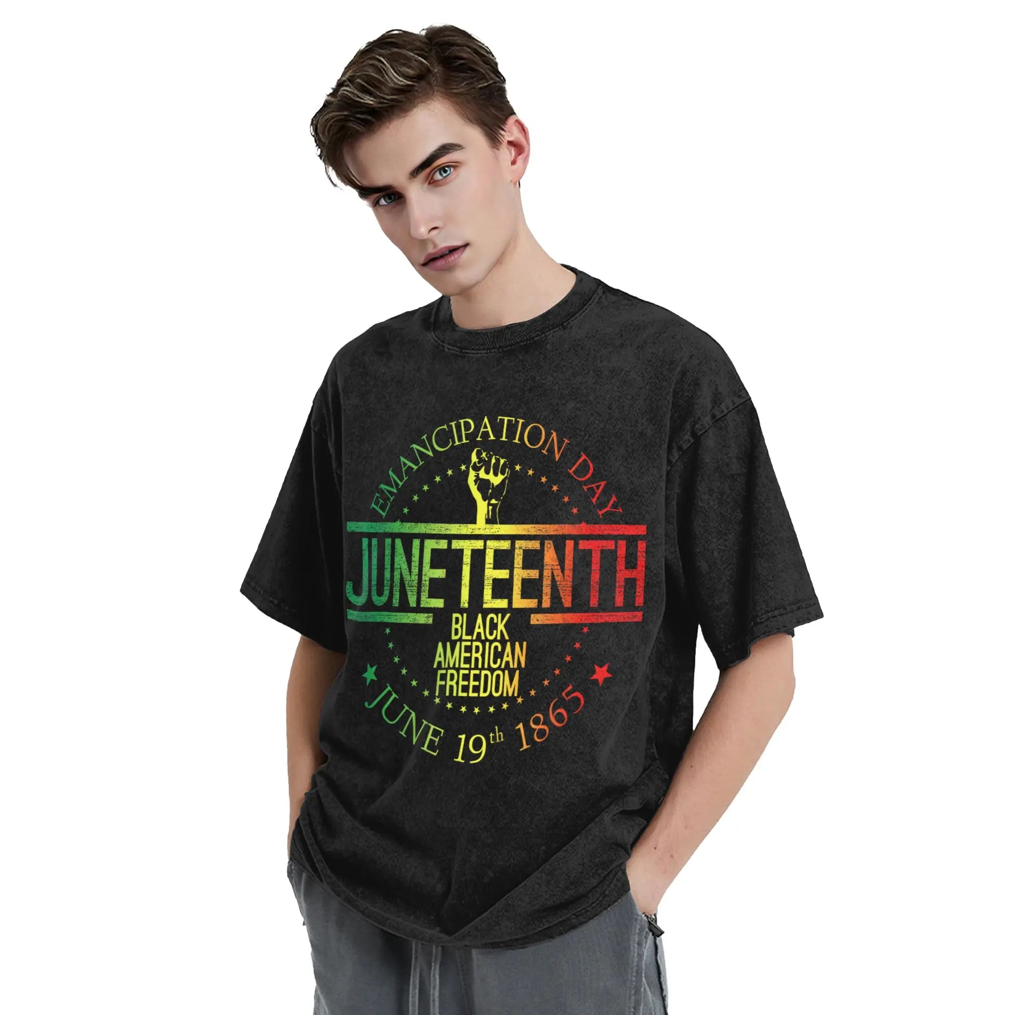 Juneteenth 1865 Black History Month T Shirts Hip Hop Washed Short Sleeve Oversize T-Shirt Men Women Streetwear Summer Tops Tees