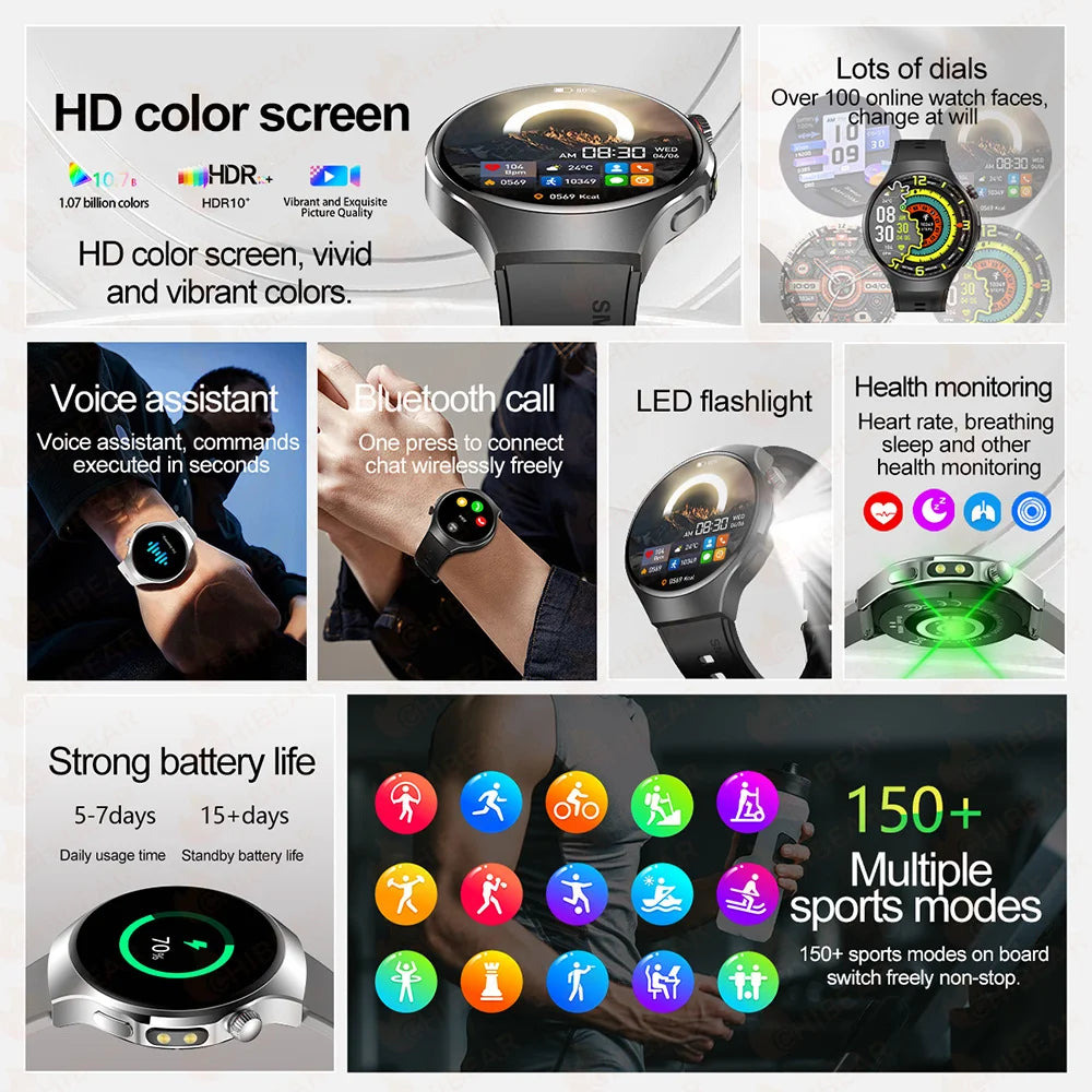 New Smart Watch Men Full Touch Screen Compass Bluetooth Call Flashlight Sports Activity Fitness Heart Rate Waterproof Smartwatch