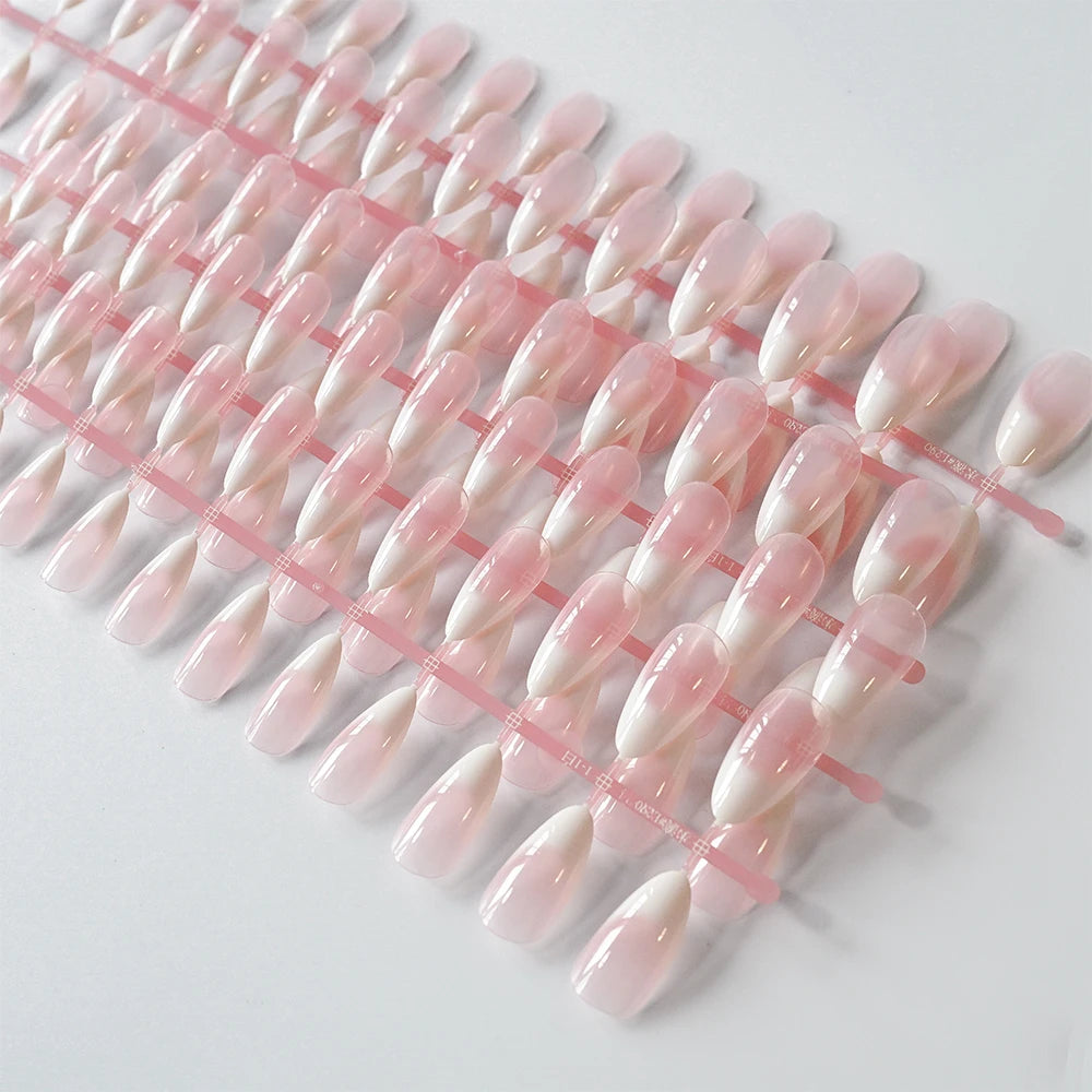 120pcs Nude Pink Gradient Press on Nails Ultra-Tender Almond Gel False nails Simple Full Cover Pink White French Fake Nail Tips#