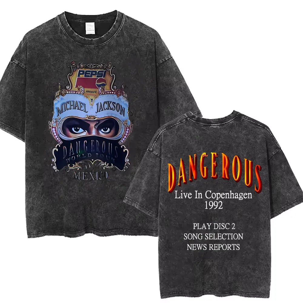 Washed Vintage Michael Jackson Thriller Graphic T-shirt Men Women Fashion Retro Gothic Rock Tshirt Men's Punk Oversized T Shirts