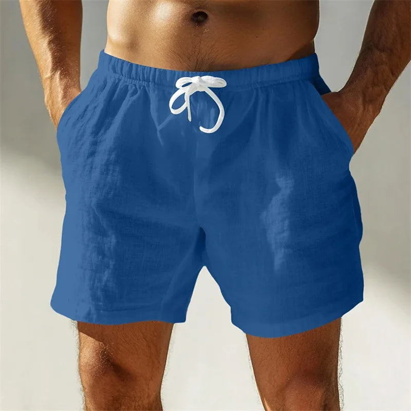 Vacation New Casual Mens Solid Color Shorts 2025 Spring Summer Seaside Beach Leisure Loose Shorts Men Fashion Drawstring Shorts