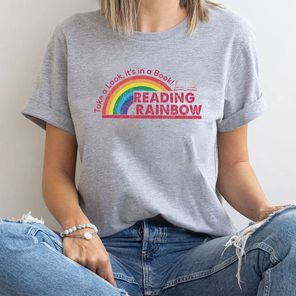 Reading Rainbow Shirt Retro Librarian Shirts Teacher Appreciation Tees Retro Comfort Rainbow School Tee Book Lover Gift