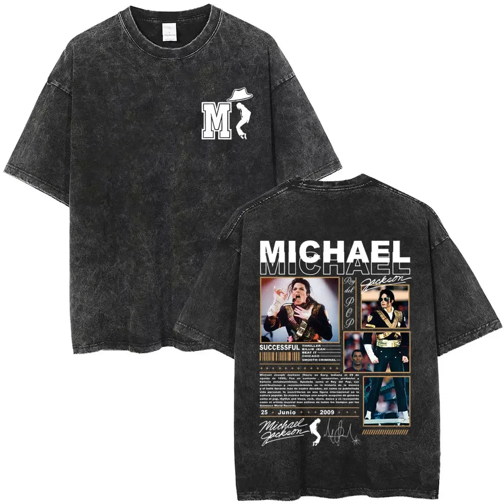 Washed Vintage Michael Jackson Face Graphic T-shirt Men Women Classic Retro Gothic Rock T Shirts Male Hip Hop Oversized T-shirts