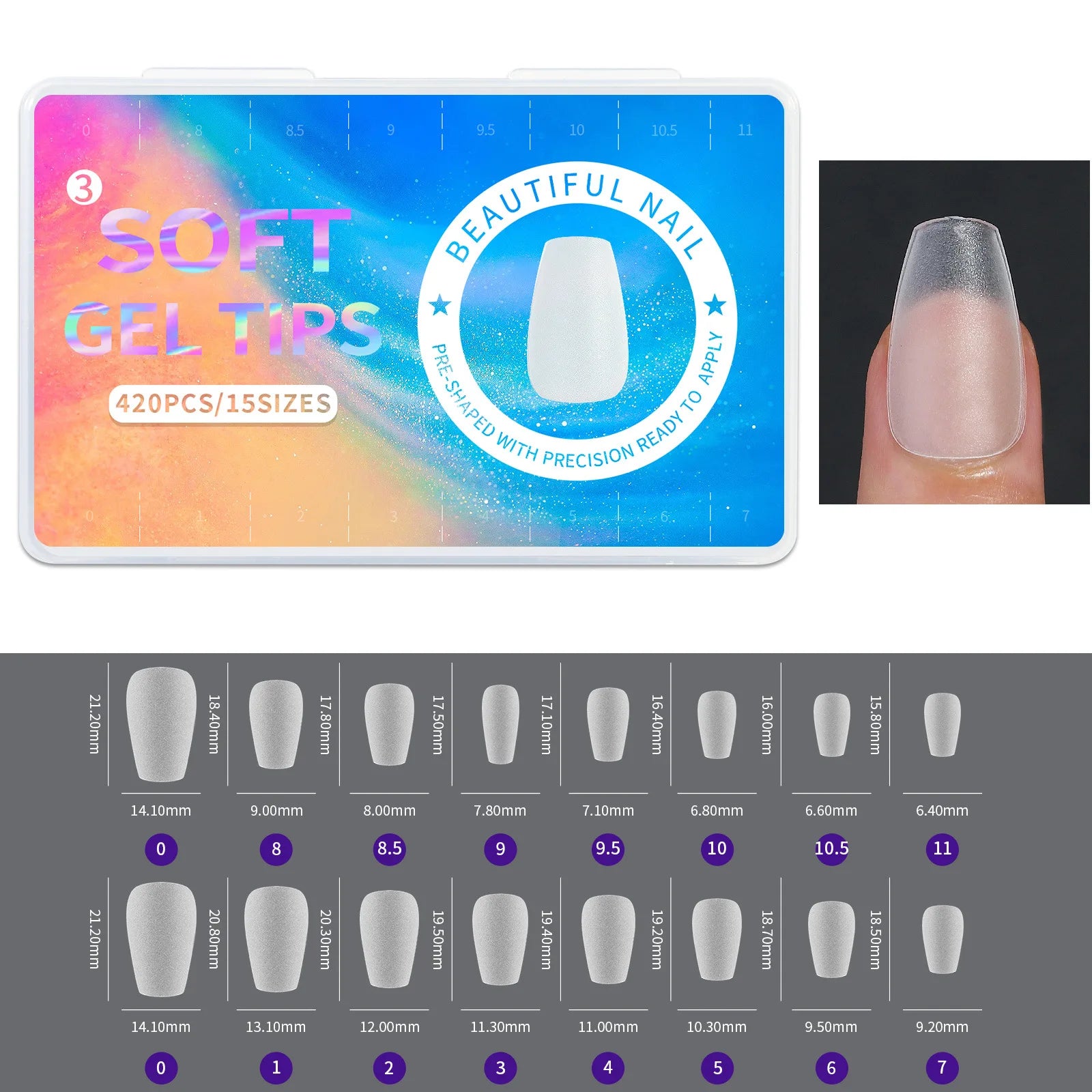 420pcs/box Frosted Version False Nails Press On Acrylic Nails Almond Mixed Size Short Style Ultra Thin Traceless Nail Tips