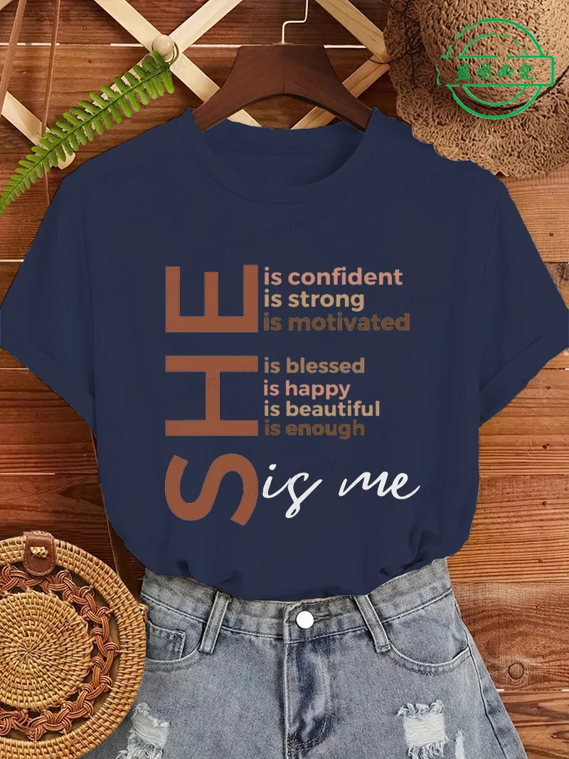 Black Women She Is Me Print T-shirt for Women Short Sleeve Women T Shirt Tops Black History Graphic T Shirts Harajuku Streetwear