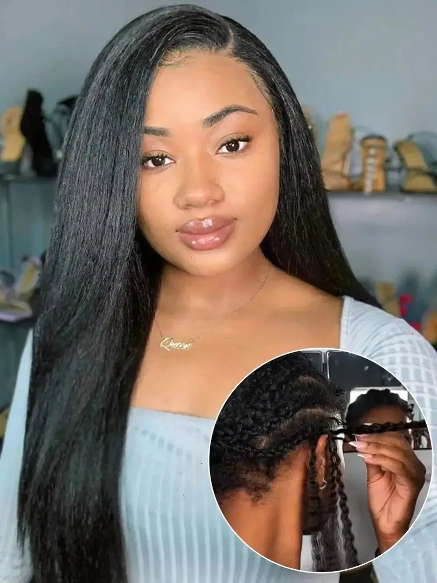 Kinky Straight Feather Crochet Human Hair Extensions | Knotless Boho Braids