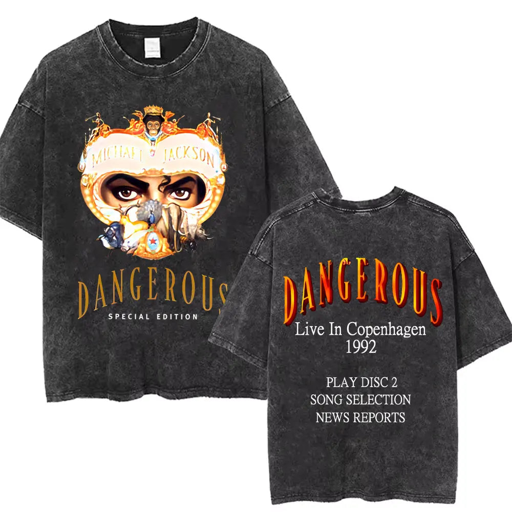 Washed Vintage Michael Jackson Thriller Graphic T-shirt Men Women Fashion Retro Gothic Rock Tshirt Men's Punk Oversized T Shirts