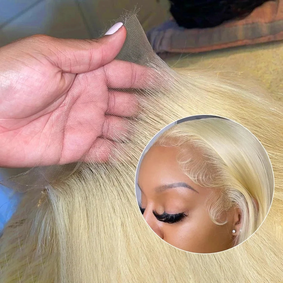 13x6 HD Transparent 613 Blonde Lace Frontal Human Hair Wigs Brazilian Straight Lace Front Human Hair Wigs Can Be Dyed Any Color