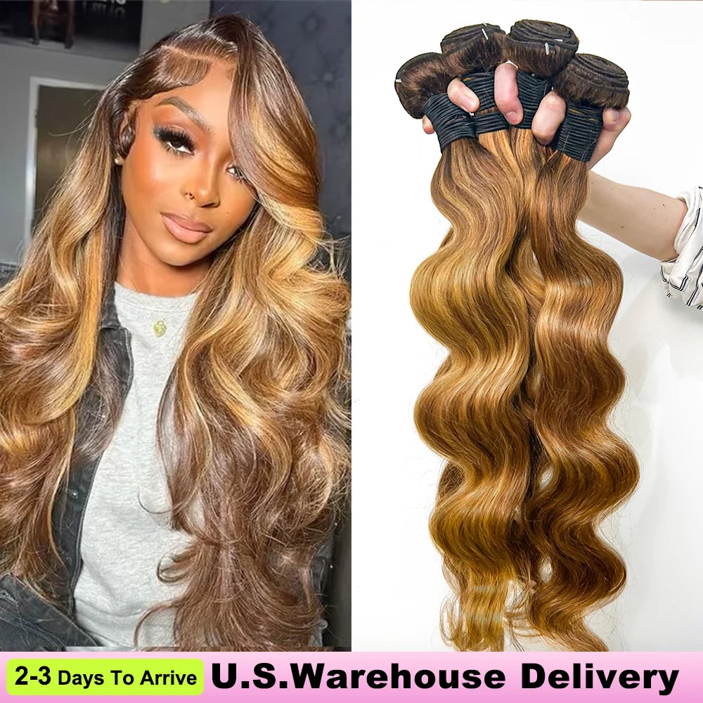 16A Highlight Ombre Body Wave Bundles Human Hair Unprocessed Brazilian Colored 1 3 4 5Pcs Raw Hair Bundles Weave Extensions