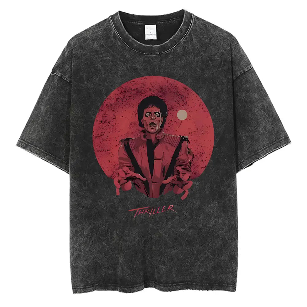 Washed Vintage Michael Jackson Thriller Graphic T-shirt Men Women Fashion Retro Gothic Rock Tshirt Men's Punk Oversized T Shirts