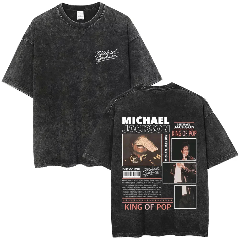Washed Vintage Michael Jackson Face Graphic T-shirt Men Women Classic Retro Gothic Rock T Shirts Male Hip Hop Oversized T-shirts