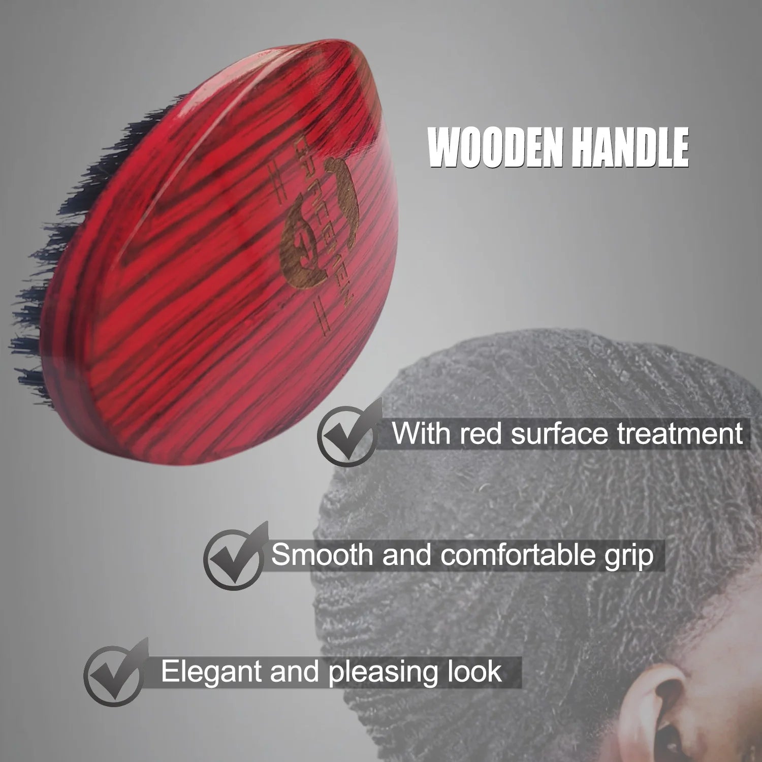 Gracemen 360 Wave Hair Brush for Men with Silky Wave Cap - Also Ideal for Beard Grooming, Curved Medium Stiffness Boar Bristles