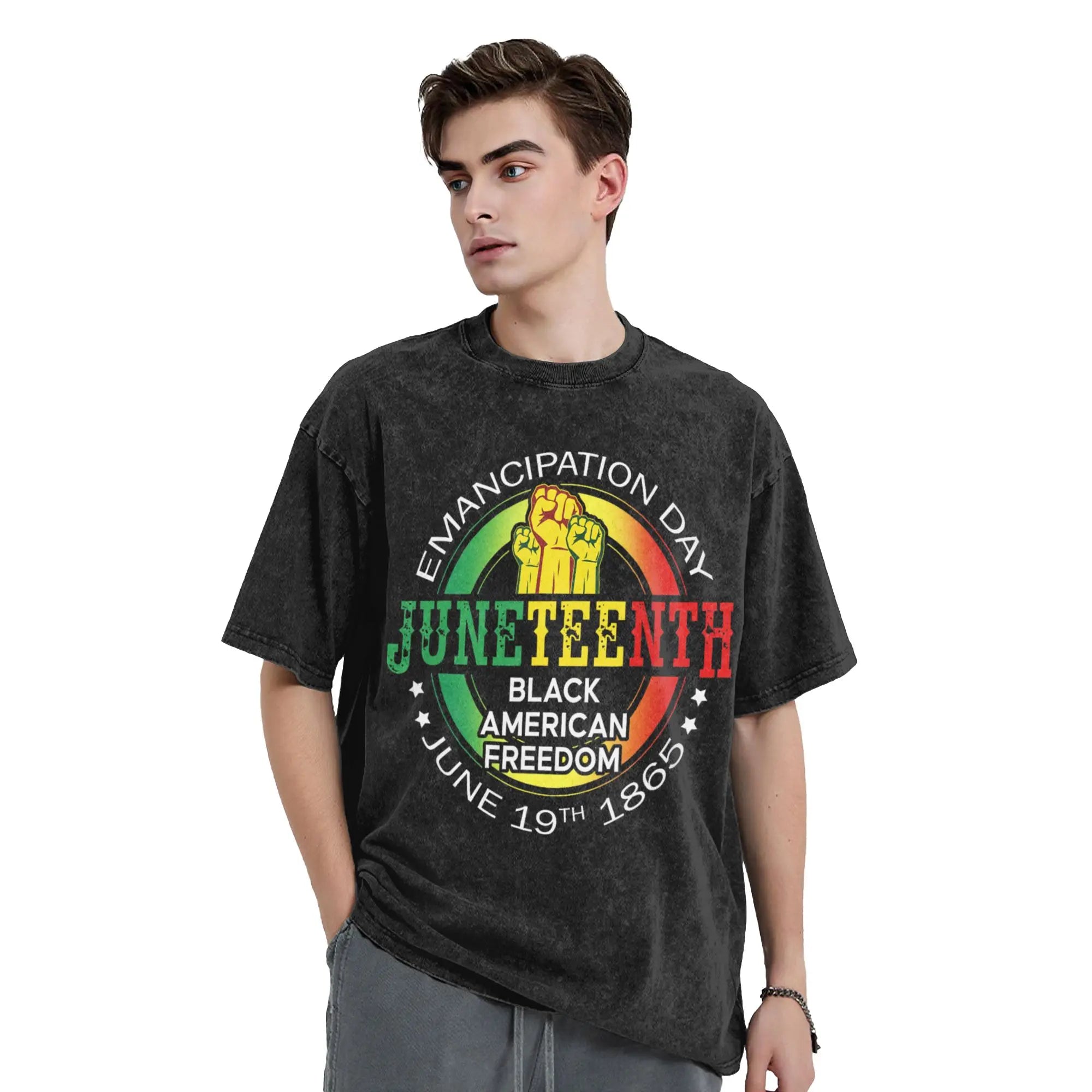 Juneteenth 1865 Black History Month T Shirts Hip Hop Washed Short Sleeve Oversize T-Shirt Men Women Streetwear Summer Tops Tees