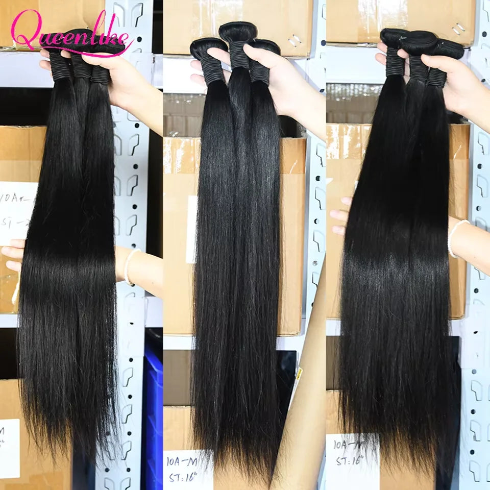 Queenlike 30 Inch Human Hair Bundles Brazilian Raw Hair Weave 1/3/4 Bundles Human Hair 26 28 30 Inch Straight Hair Extensions