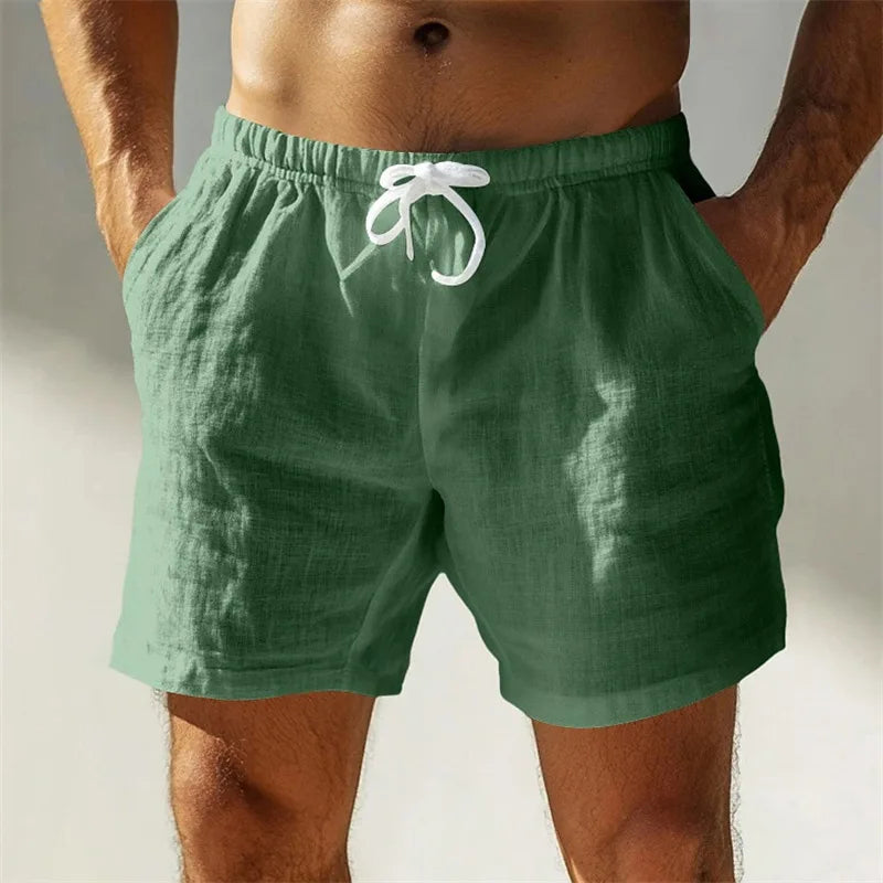 Vacation New Casual Mens Solid Color Shorts 2025 Spring Summer Seaside Beach Leisure Loose Shorts Men Fashion Drawstring Shorts
