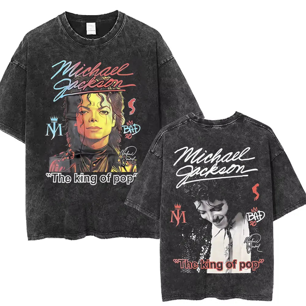 Washed Vintage Michael Jackson Face Graphic T-shirt Men Women Classic Retro Gothic Rock T Shirts Male Hip Hop Oversized T-shirts