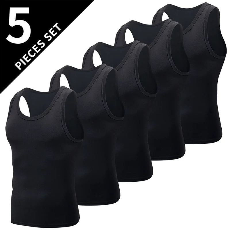 1/3/5 Men's Four Season Classic Solid Color Black Vest Youth Sports And Fitness Casual Top Sports And Comfortable T-shirt