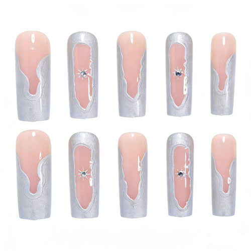 24PCS Silver irregular French star-shaped fake nails. press on nails