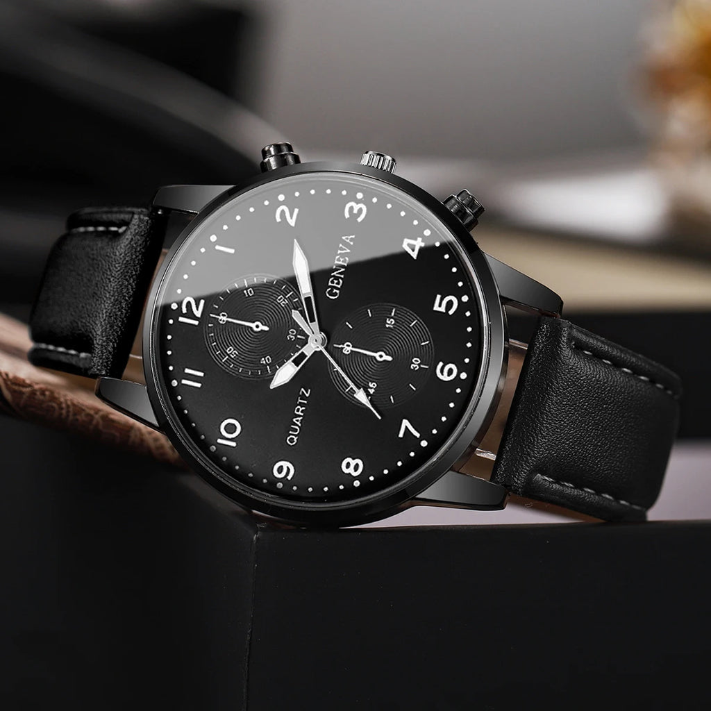 Fashion Men Business Watches Casual Leather Strap Mens Analog Quartz Watch Clock Gift Reloj Hombre（Without Box）