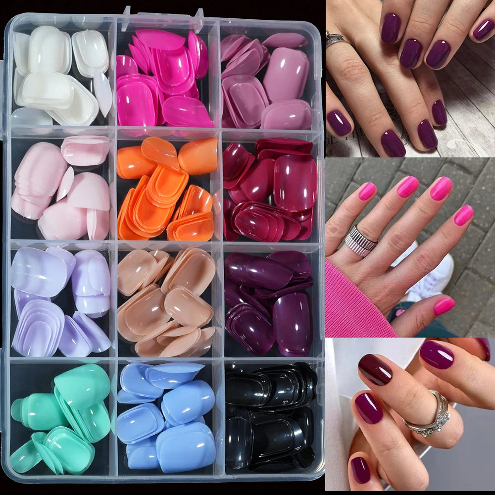 576pcs Medium Almond Shaped Press On Nails 24 Solid Color Glossy Acrylic Fake Nails Full Cover Nail Tips For Nail Art Decoration