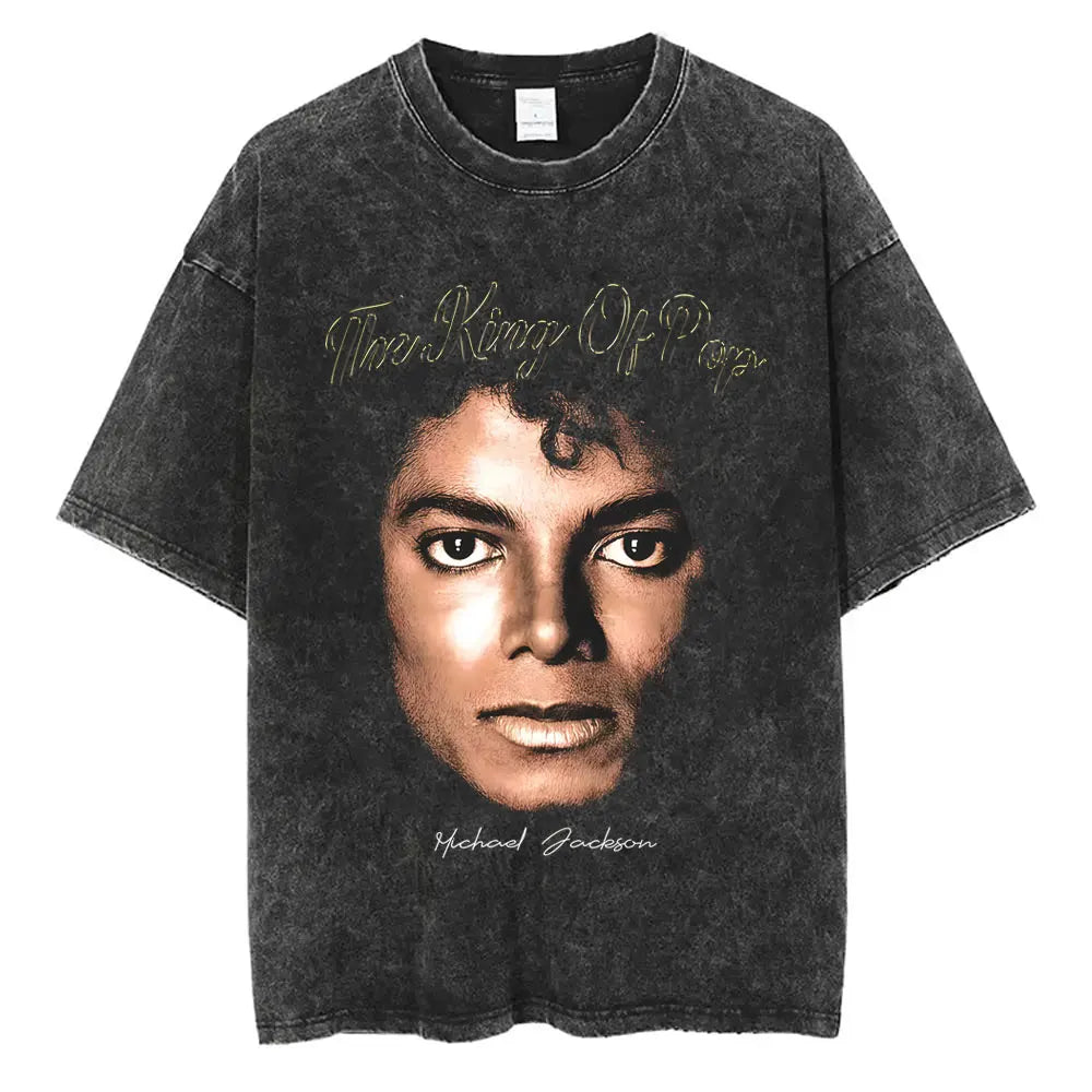 Washed Vintage Michael Jackson Face Graphic T-shirt Men Women Classic Retro Gothic Rock T Shirts Male Hip Hop Oversized T-shirts