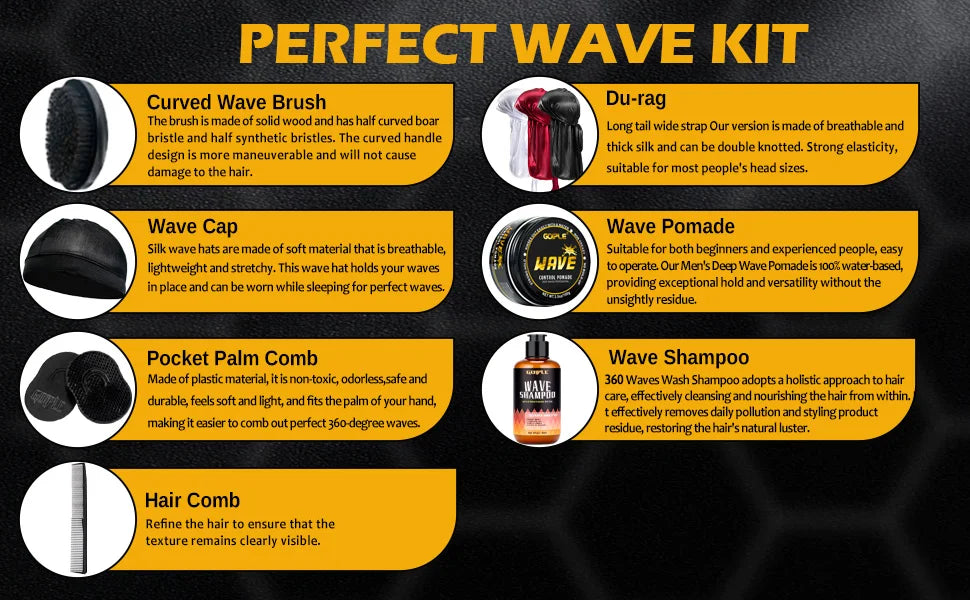 Wave Shampoo for Black Men Wave Cream Hydration Enhance Waves Grease Hair Butter Easy Wash 360 Wave Training Wave Pomade Set