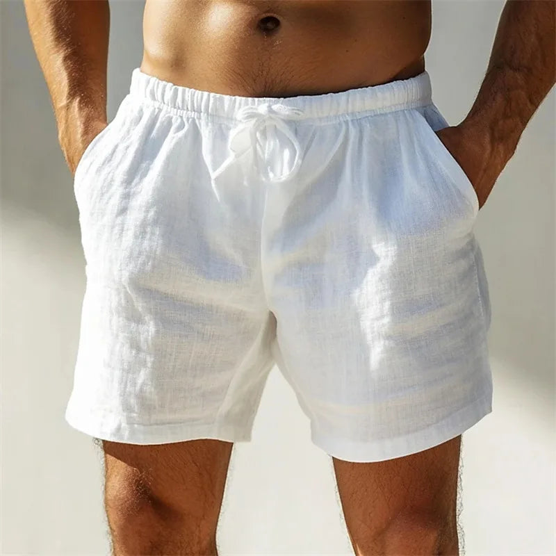 Vacation New Casual Mens Solid Color Shorts 2025 Spring Summer Seaside Beach Leisure Loose Shorts Men Fashion Drawstring Shorts