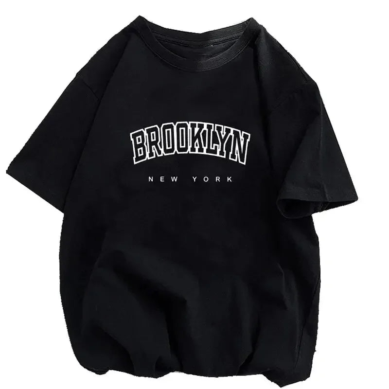Women's Casual Sports T-shirt Top, Brooklyn New York Print Stretchy Round Neck Breathable Fabric Short Sleeve Fitness Tee Top