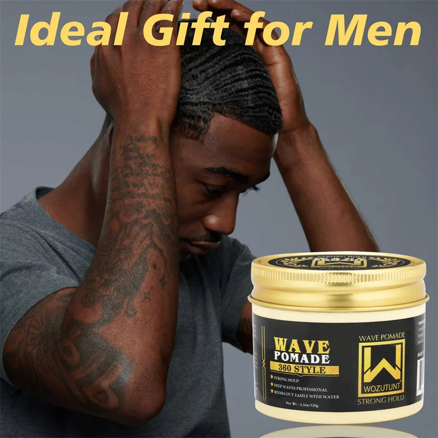 Men Shea Butter Wave Control Pomade 360 Style Strong Hold Long Lasting Curly Hair Cream or Brush or Silk Rag Cap Tools Accessory