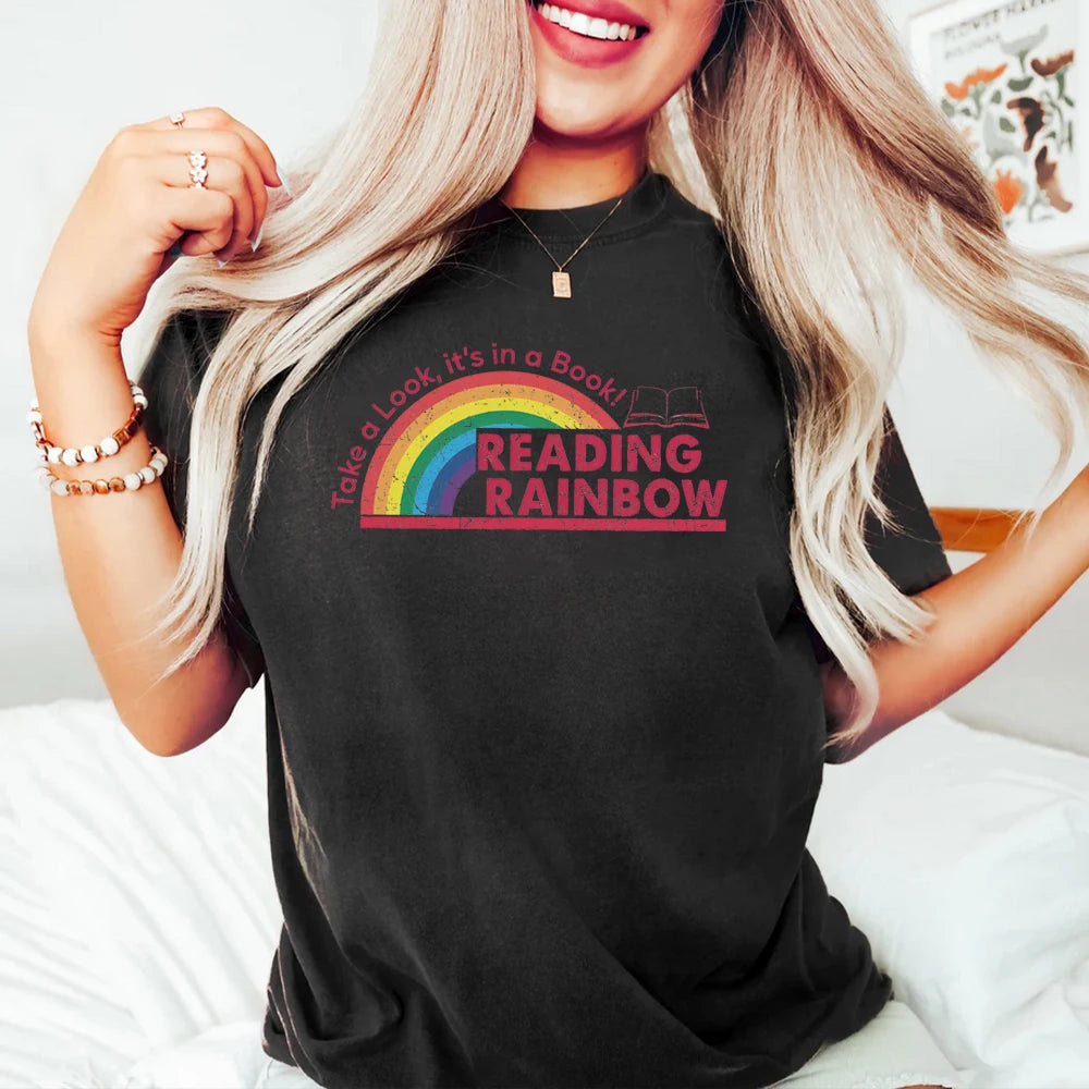 Reading Rainbow Shirt Retro Librarian Shirts Teacher Appreciation Tees Retro Comfort Rainbow School Tee Book Lover Gift