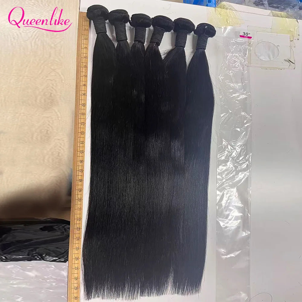 Queenlike 30 Inch Human Hair Bundles Brazilian Raw Hair Weave 1/3/4 Bundles Human Hair 26 28 30 Inch Straight Hair Extensions