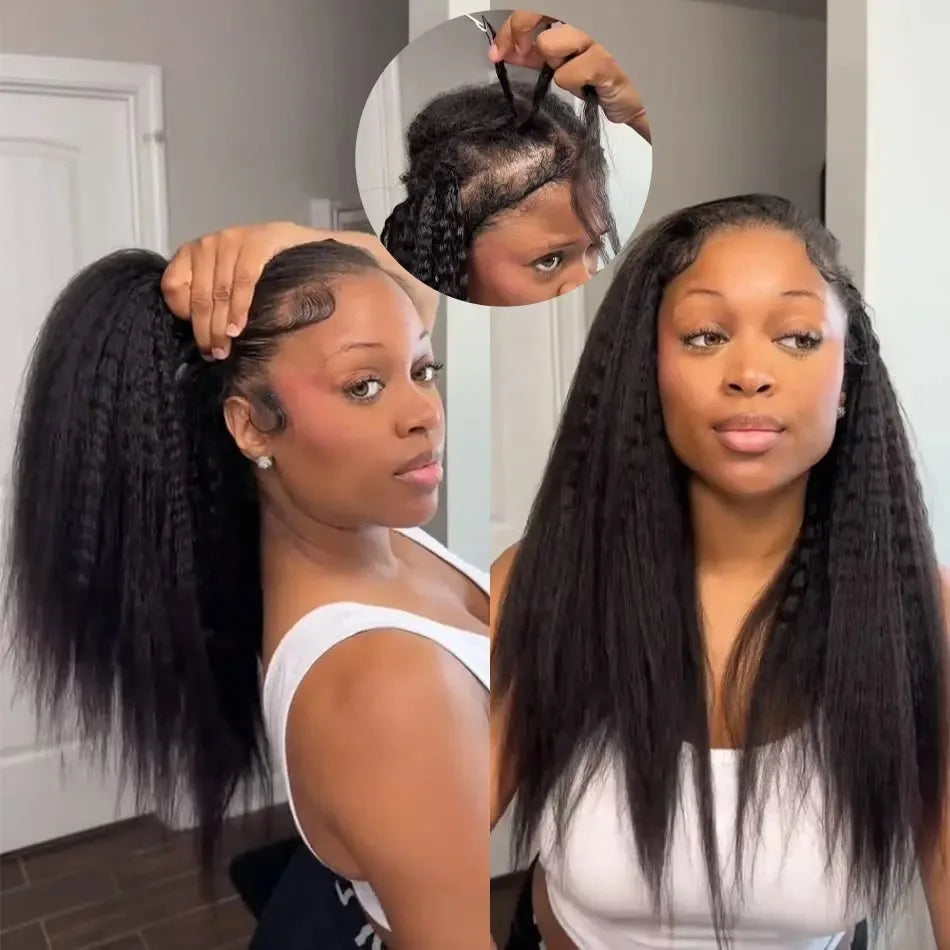 Kinky Straight Feather Crochet Human Hair Extensions | Knotless Boho Braids