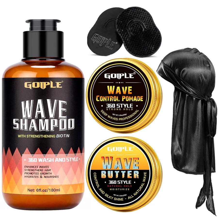 Wave Shampoo for Black Men Wave Cream Hydration Enhance Waves Grease Hair Butter Easy Wash 360 Wave Training Wave Pomade Set