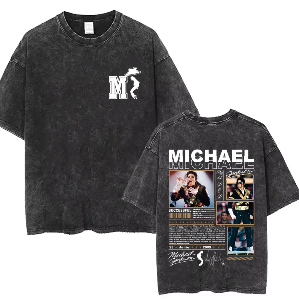 Washed Vintage Michael Jackson Thriller Graphic T-shirt Men Women Fashion Retro Gothic Rock Tshirt Men's Punk Oversized T Shirts