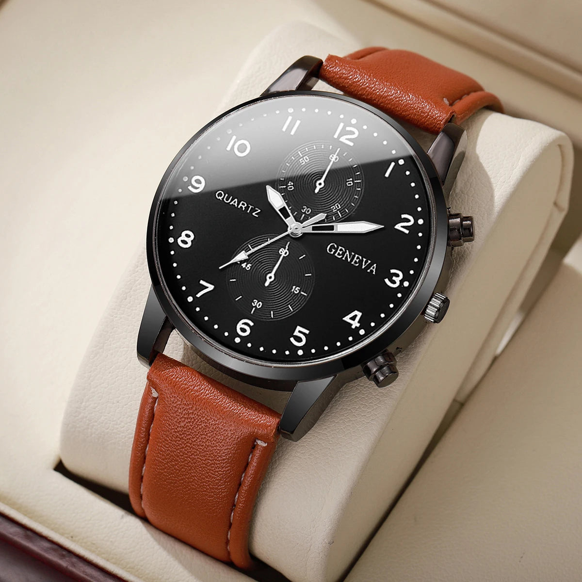 Fashion Men Business Watches Casual Leather Strap Mens Analog Quartz Watch Clock Gift Reloj Hombre（Without Box）