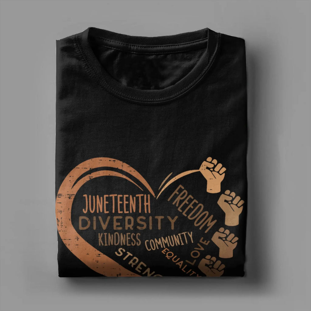 Juneteenth Heart Fists Black History Melanin T Shirt Men's  Cotton Casual T-Shirts Crewneck  Tees Short Sleeve Clothes Gift Idea