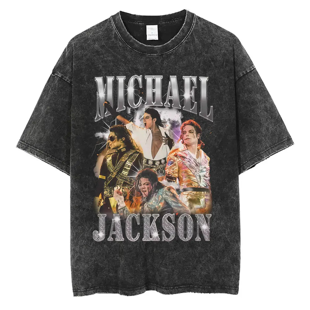 Washed Vintage Michael Jackson Face Graphic T-shirt Men Women Classic Retro Gothic Rock T Shirts Male Hip Hop Oversized T-shirts