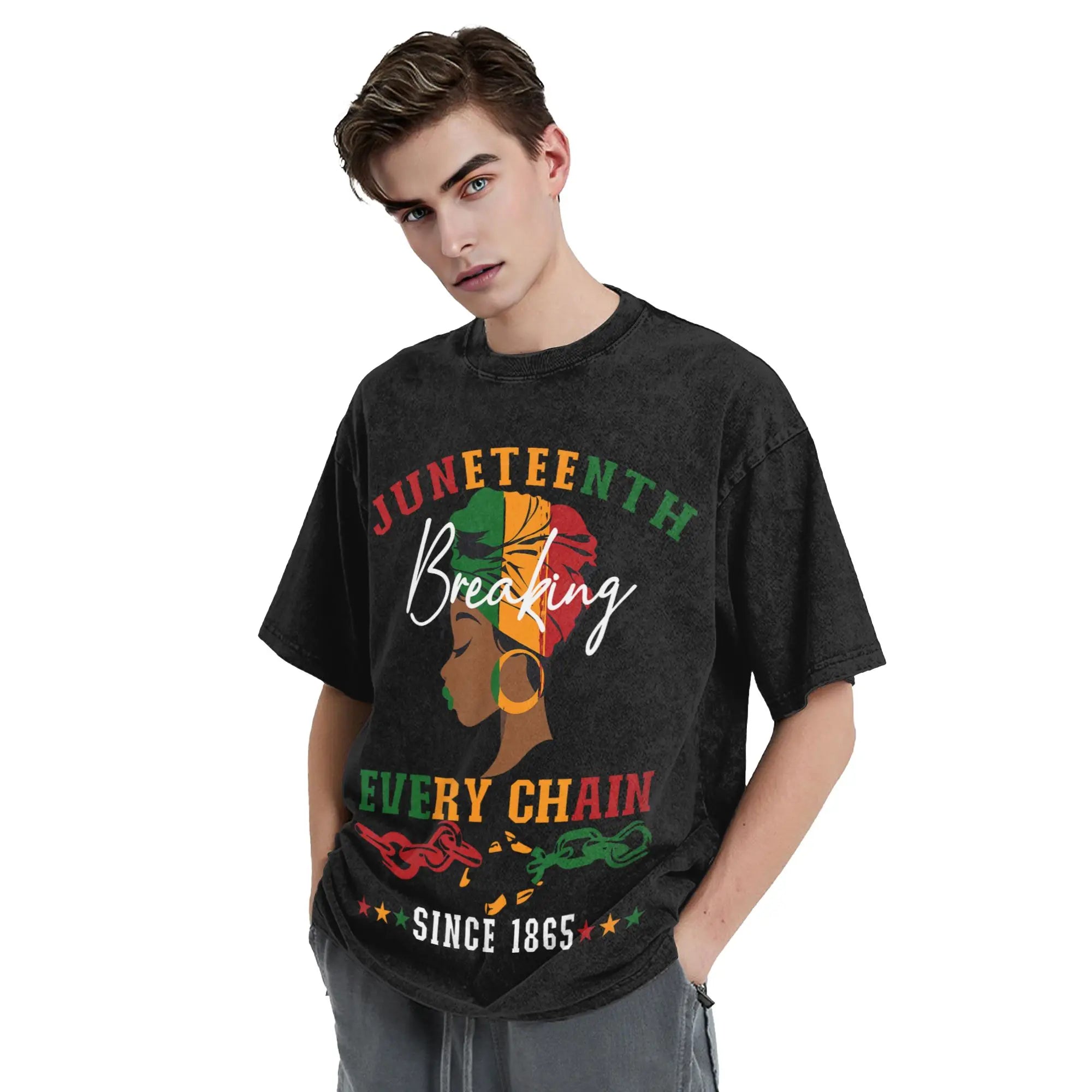 Juneteenth 1865 Black History Month T Shirts Hip Hop Washed Short Sleeve Oversize T-Shirt Men Women Streetwear Summer Tops Tees